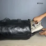 PU Leather Duffel & Gym Bag with Shoe Compartment - Black - Image 2